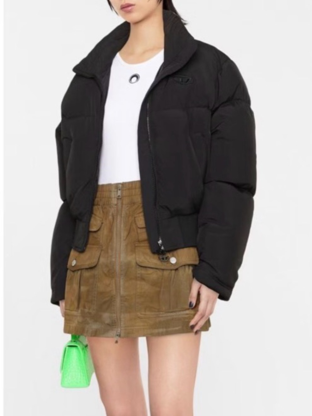 Diesel Olive Green Utility Mini Skirt with Front Zip